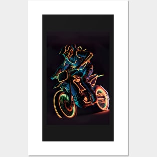 Dirt bike rider - orange and blue neon Posters and Art